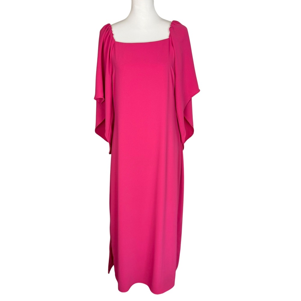Anna Cate Pink Square Neck Flutter Cape Sleeve Maxi Dress Small Fuchsia Gown